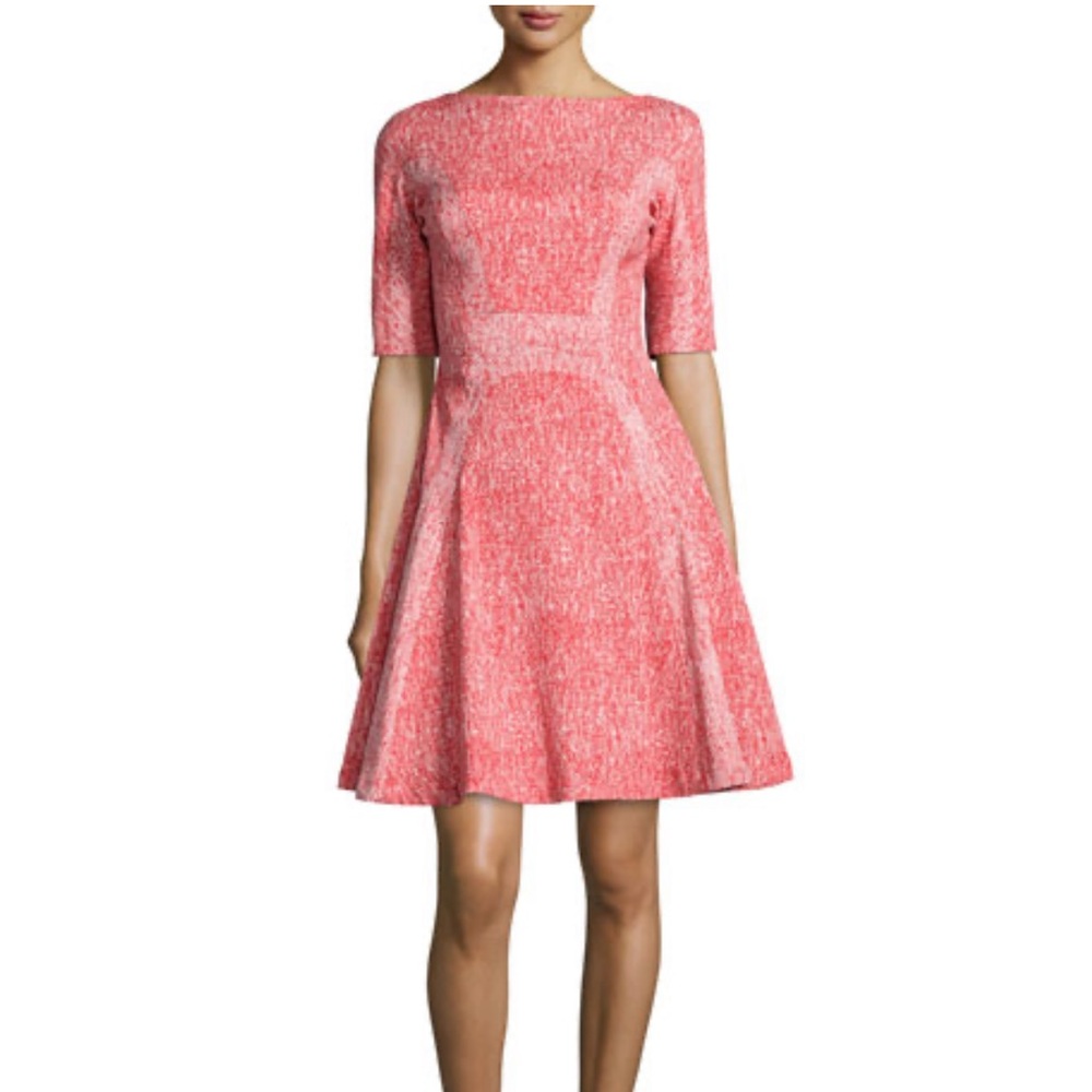 Lela Rose Half Sleeve Fit and Flare Dress Red